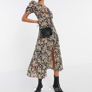 Topshop Black Floral Midi Dress